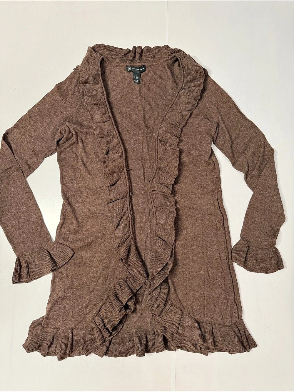 INC International Concepts Brown Ruffle Cardigan Size Medium